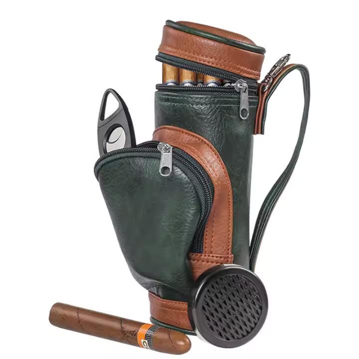 Golf Club Bag Cigar Humidor - Leather Golf-Themed Storage w/ Accessory Pocket, Golf Gift for Cigar Lovers, groomsmen, personalized golf gift