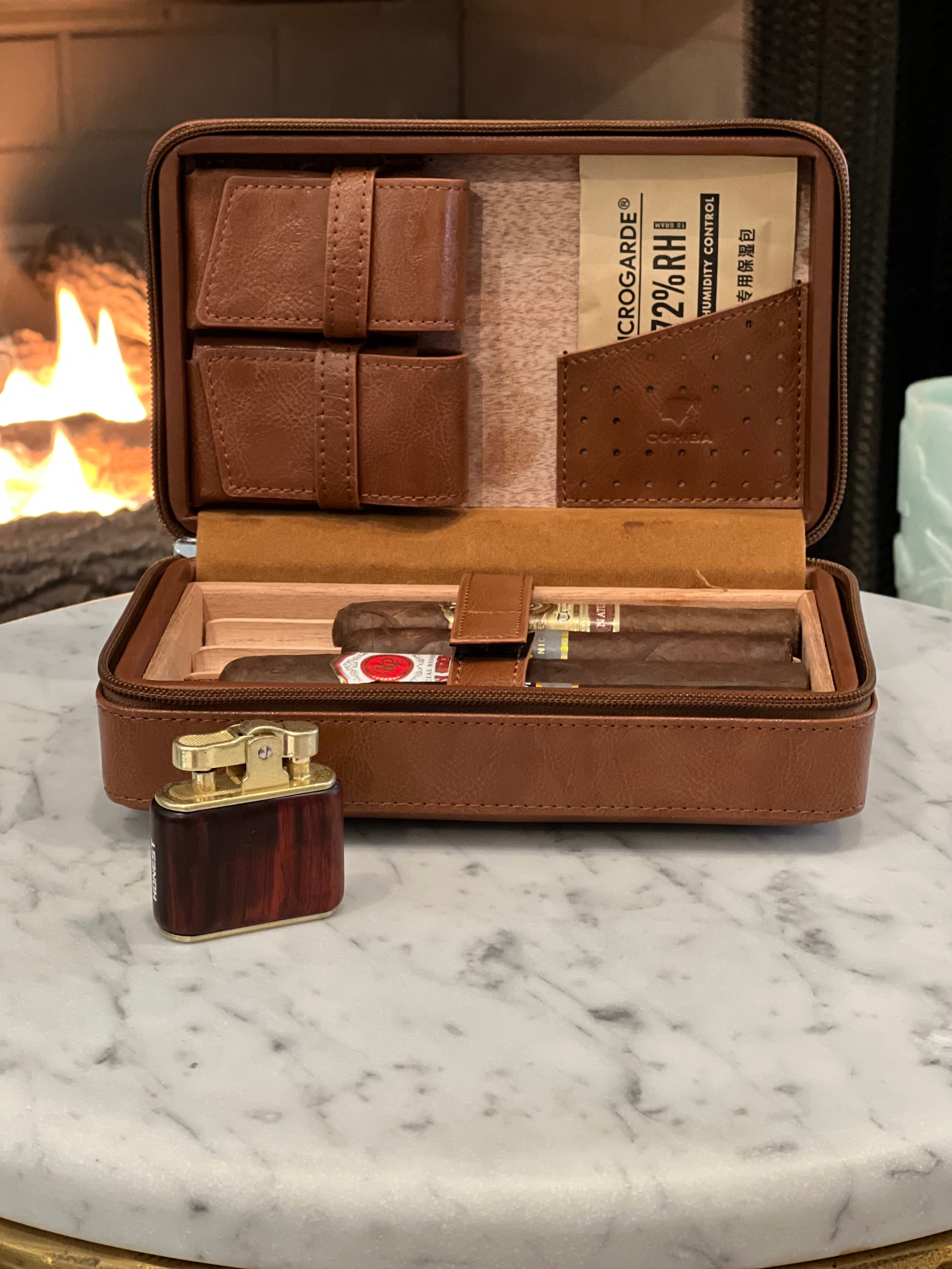 Cigar Humidor Travel Case w Lighter & Cutter INCLUDED, Leather, Custom Personalized