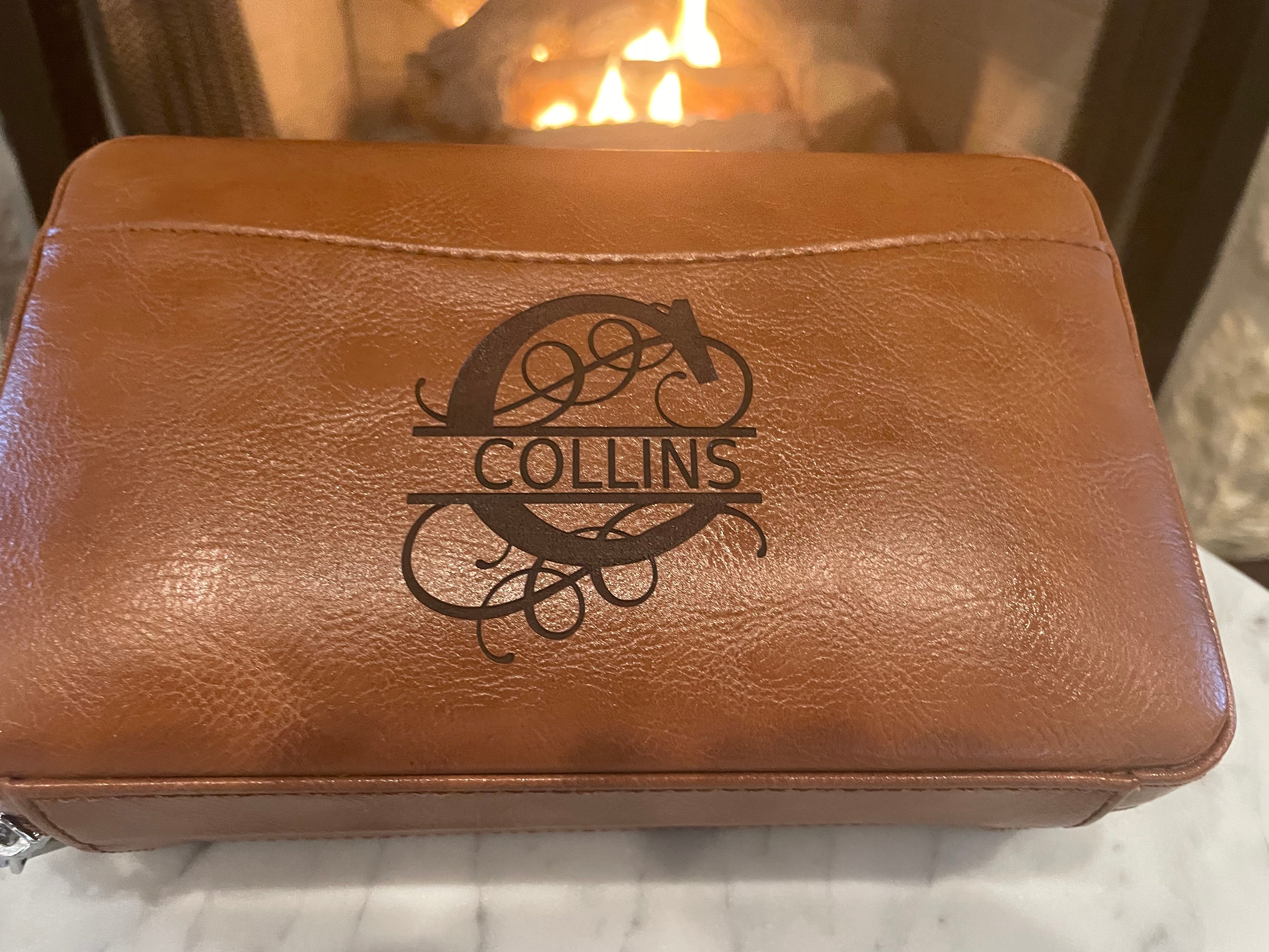 Cigar Humidor Travel Case, Custom Personalized, PU Leather, cedar wood interior