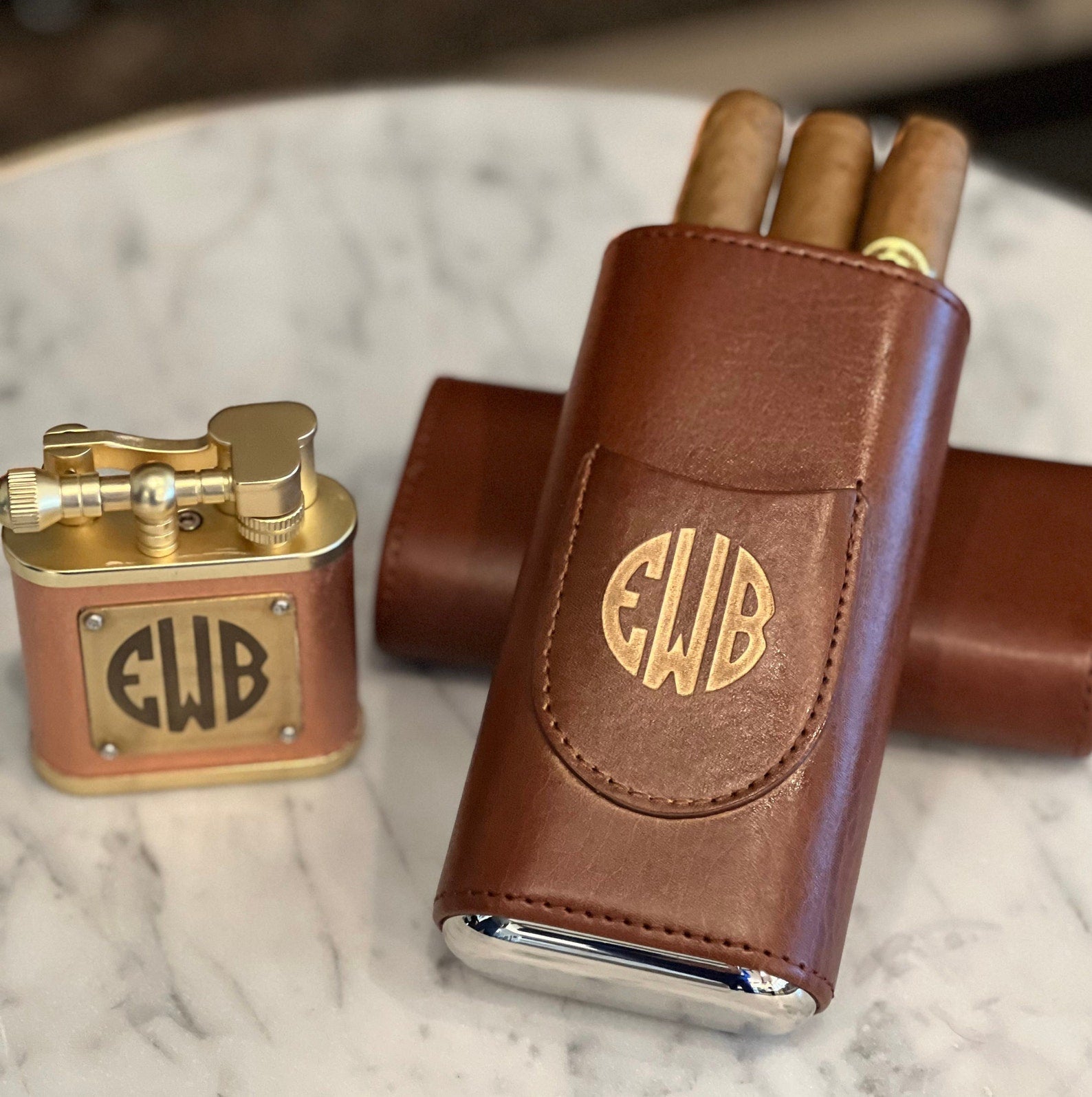 Custom Personalized Cigar Case with Cutter, PU Leather, cedar wood lined. PU Leather Accessory. Groomsman Gift, Wedding Gift, Gift for Men,