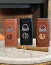 Cigar Case, 3 Finger, Leather, Cedar-wood lined, Custom Personalization with Lighter & Cutter