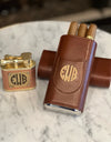 Cigar Case, 3 Finger, Leather, Cedar-wood lined, Custom Personalization with Lighter & Cutter