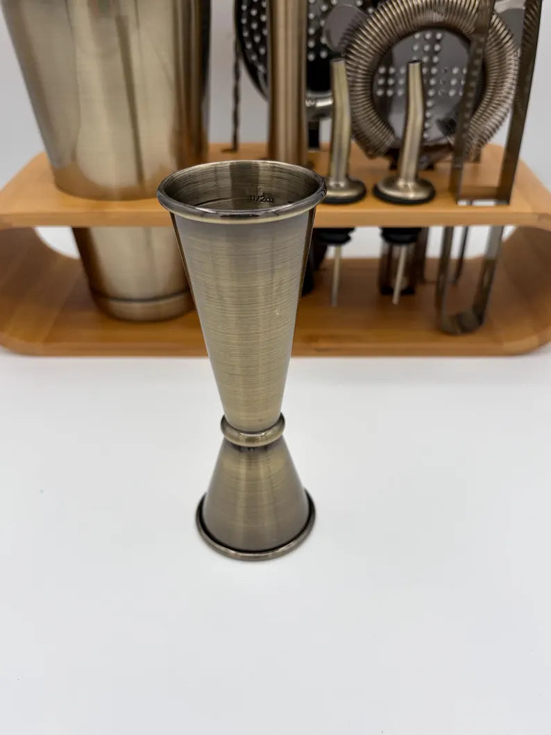Cocktail Shaker Set Bartender Kit Antique Brass Plated Finish Stainless Steel 11-Piece with Stand Home Bar Mixologist Barware Boston Shaker
