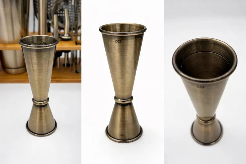 Cocktail Shaker Set Bartender Kit Antique Brass Plated Finish Stainless Steel 11-Piece with Stand Home Bar Mixologist Barware Boston Shaker