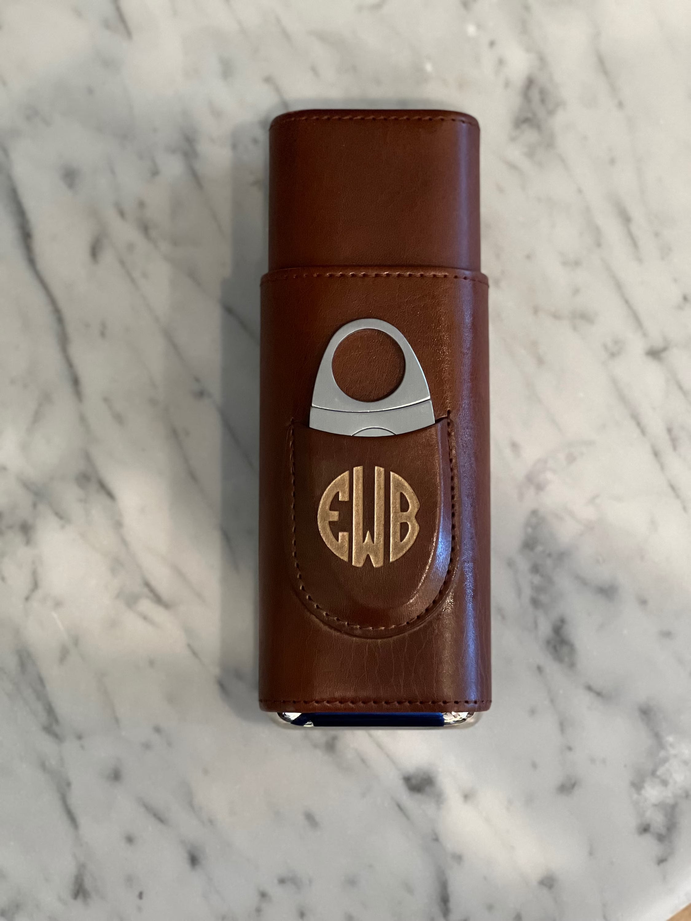 Custom Personalized Cigar Case with Cutter, Leather, cedar wood lined.