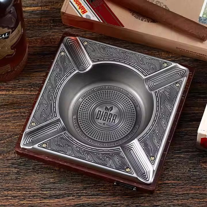 Cigar AshTray,  embossed vintage design. Large tabletop  size ashtray. Cigar accessory, man cave decor, bronze or silver finish, luxury