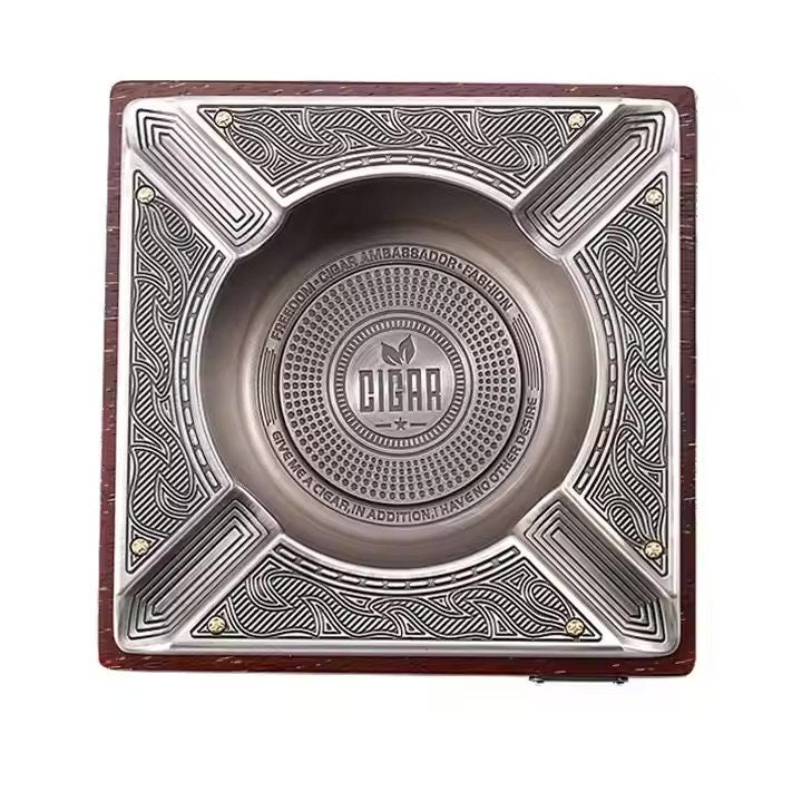 Cigar AshTray,  embossed vintage design. Large tabletop  size ashtray. Cigar accessory, man cave decor, bronze or silver finish, luxury